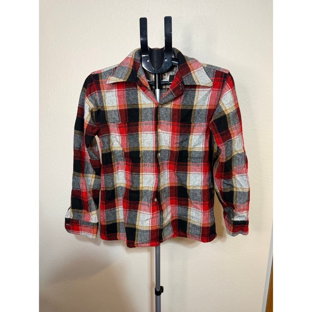 Vintage Hunting Club Red Plaid Wool Blend Flannel Shirt Mens Medium
